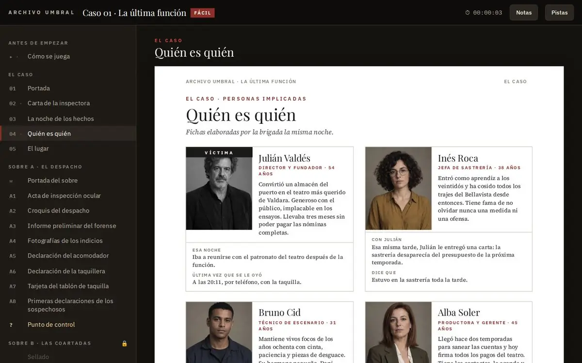 El caso abierto en el navegador, en la sección Quién es quién
